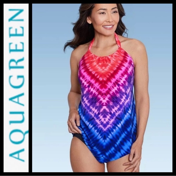 NWT Aqua Green High Neck Halter Tankini Top - Picture 1 of 9